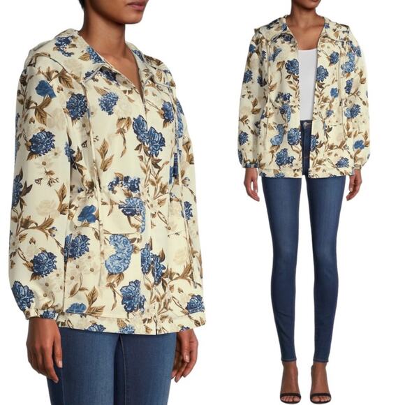 TORY BURCH Floral Print Hooded Wind Resistant Jacket - Picture 1 of 12